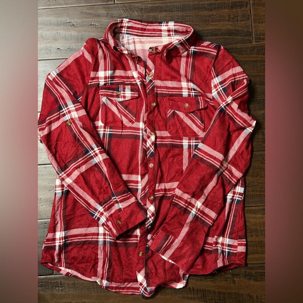 Red Plaid Button-Up Shirt